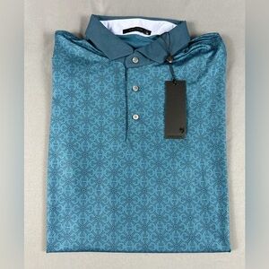 Greyson Golf Shirt Polo Lions Tooth Print XL Orca Blue Polyester Spandex